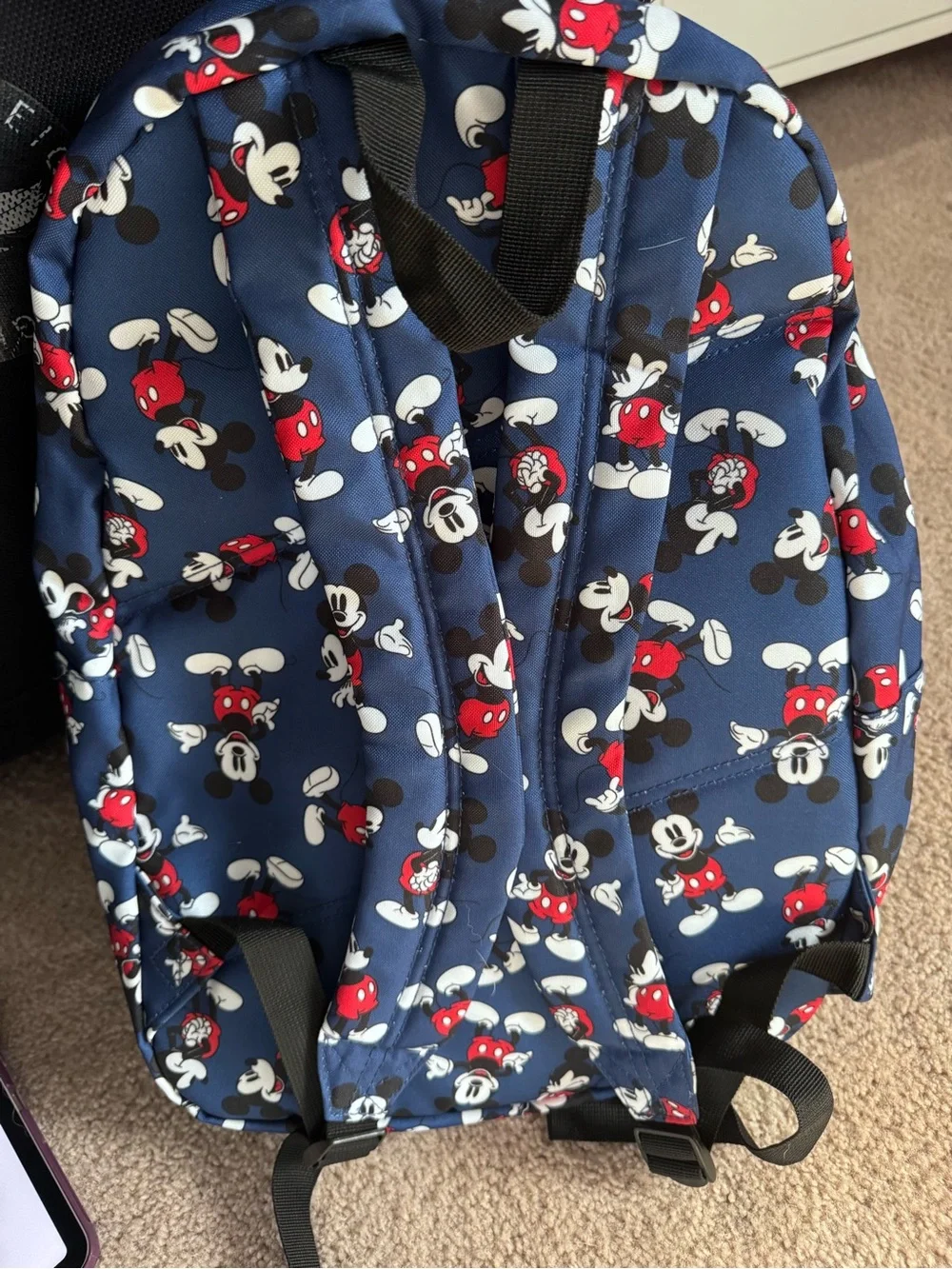 Disney Blue Mickey Mouse Pattern Kids Backpack with Red Accents